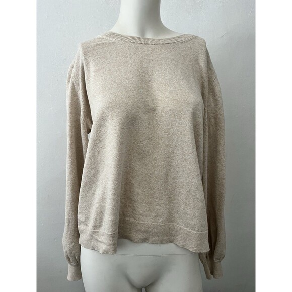 J. Crew Factory Cotton Cashmere Oatmeal Crew Neck Pullover Sweater Women's Lg - Picture 1 of 6